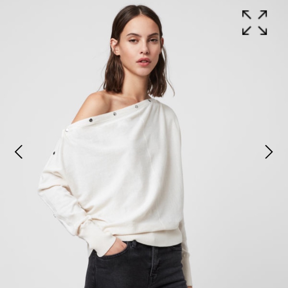 All saints Elle snap detail sweater boat neck or off the shoulder mint green